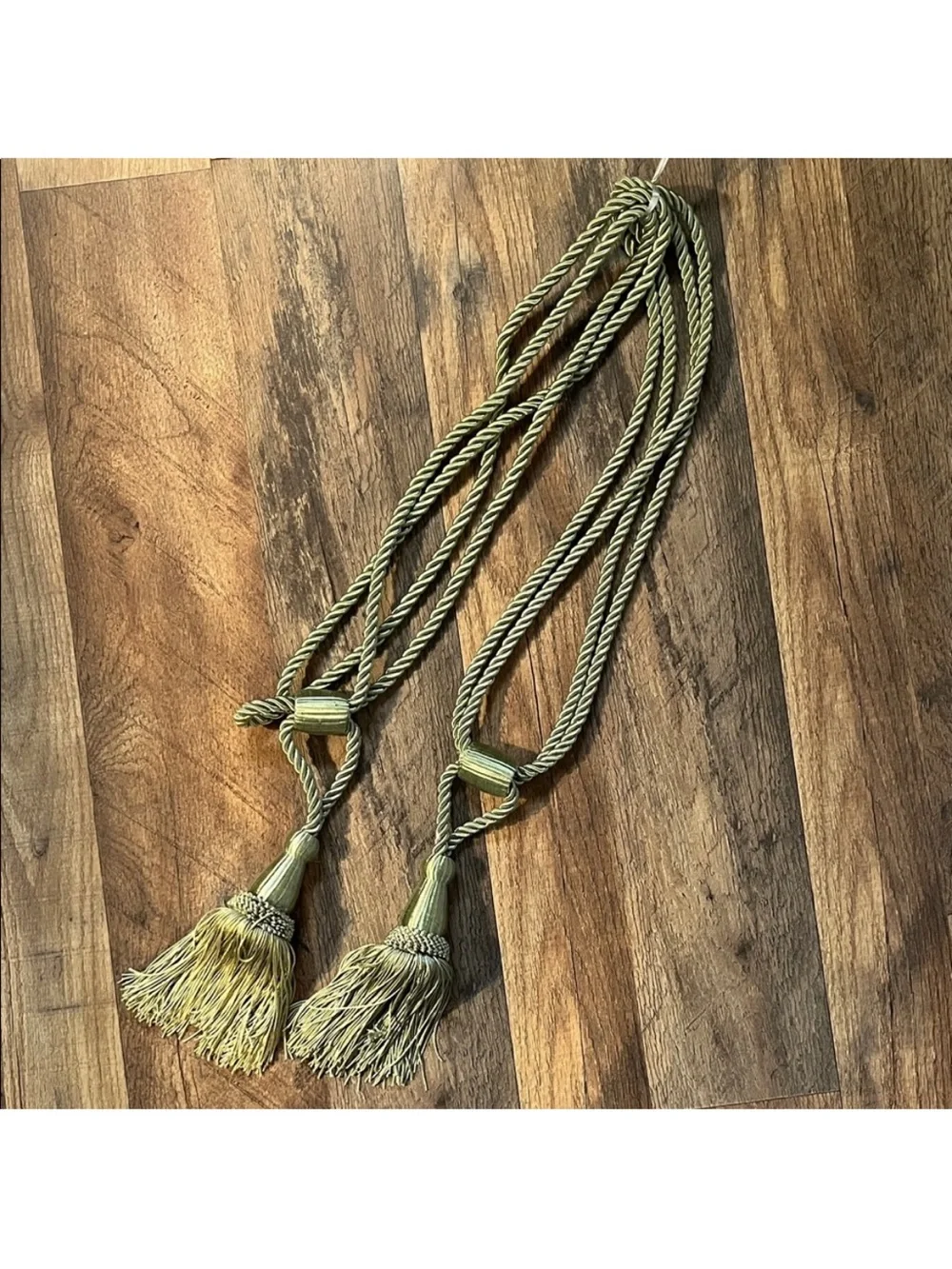 Sage green tassle curtain tie backs set of 2